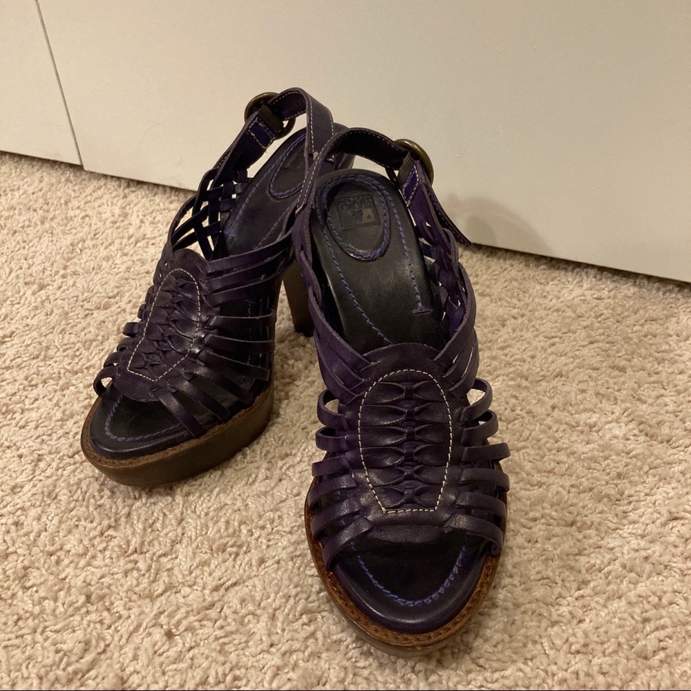 Frye Blue Joy Huarache Platform Slingback Heel 7.5 Sandal Shoes EUC